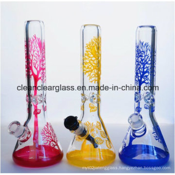 9mm Thick Sandblasted Colored Tree Glass Water Pipe Smoking Pipe Classic Beaker with Downstem